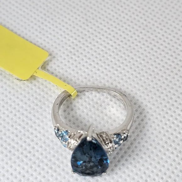 Genuine London Blue & Swiss Blue Topaz Ring Platinum Over Sterling Silver Sz 6! - Picture 7 of 8
